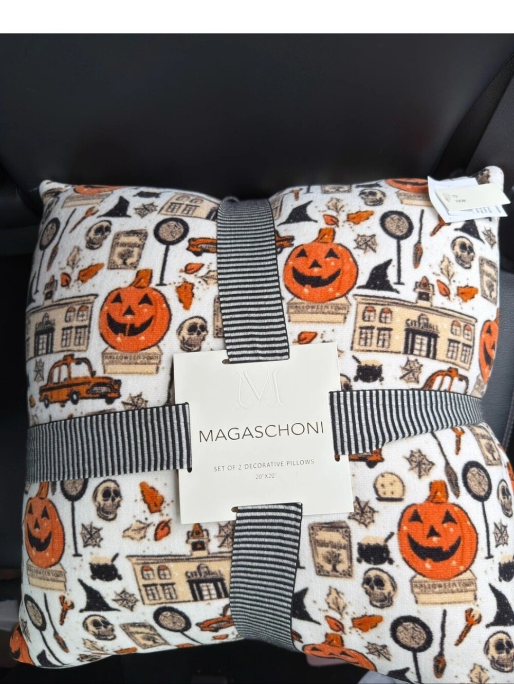 Magaschoni Halloween Pumpkin Decorative Pillow Set - Orange & Cream New 20 X20